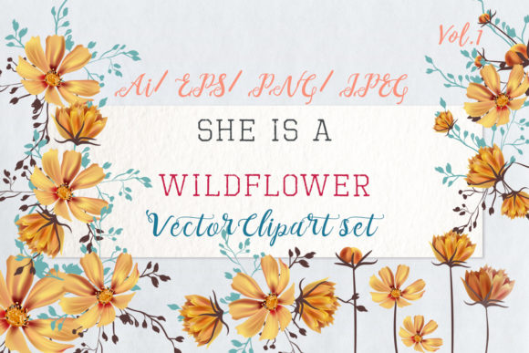 She is Wildflower, Vector Clip Art Set: Realistic Floral Design for Creative Projects